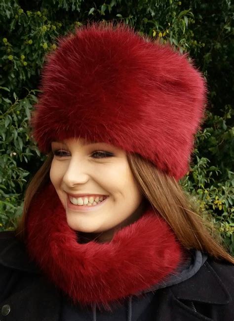 Deep Red Luxury Faux Fur Hat With Cosy Polar Fleece Lining