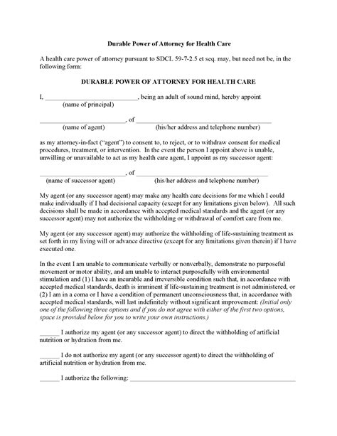 Free South Dakota Advance Directive Form Pdf Eforms
