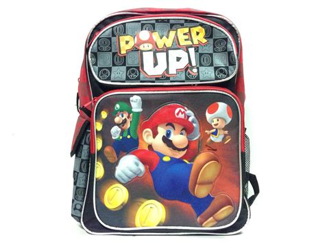 Backpack Nintendo Super Mario Black Power Up 16 School Bag New