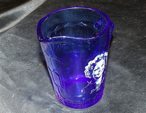 S Hazel Atlas Shirley Temple Cobalt Blue Glass Pitcher Aa