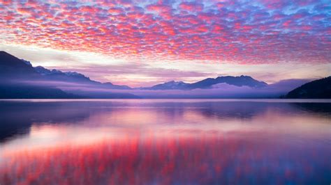 Wallpaper Mountains Scenery Pink Clouds Reflections