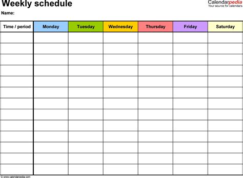 Fill In Blank Weekly Calendar Templates Template Calendar Design