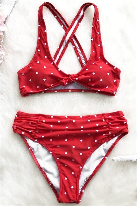 Knotted Scoop Red Polka Dot Bikini Cupshe Polka Dot Bikini Set