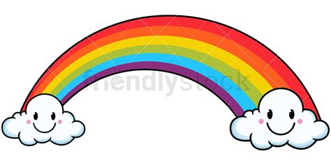 Kawaii Rainbow Between Clouds Cartoon Vector Clipart