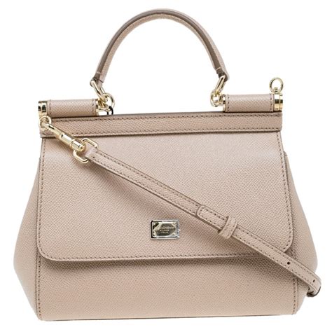 Dolce And Gabbana Nude Leather Small Miss Sicily Top Handle Bag Dolce