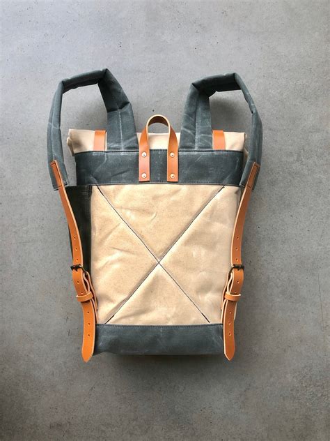 Natural Waxed Canvas Leather Backpack Medium Size Commuter Backpack
