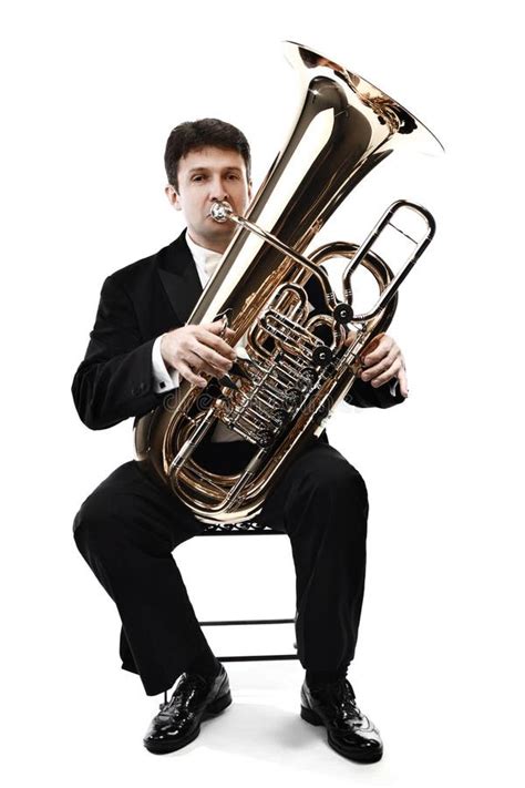 Tubaspieler Messingmusiker Lokalisiert Stockbild Bild Von Musik