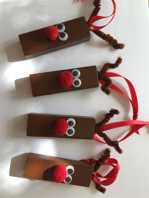 Jenga Block Reindeer Christmas Ornament Crafts Xmas Crafts