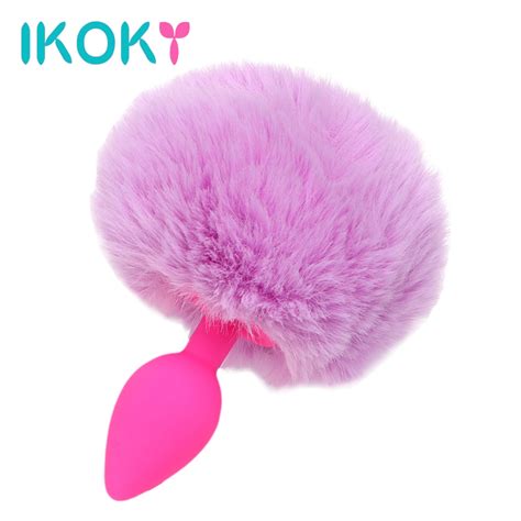 Ikoky Anal Plug Tail Hairy Rabbit Tail Silicone Butt Plug Anal Sex Toys