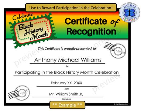 Black History Month Certificate Of Appreciation Editable Etsy