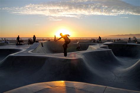 A Man Skateboarding At The Skatepark At Venice Beach And Boardwalk