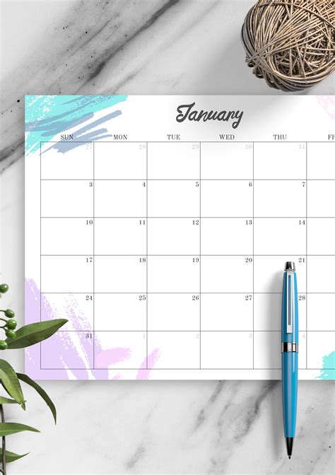Download Printable Colored Monthly Calendar PDF