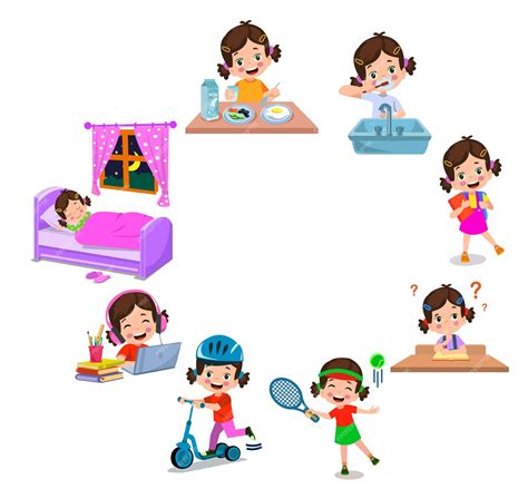 Premium Vector Cartoon Kid Daily Routine Activities Set