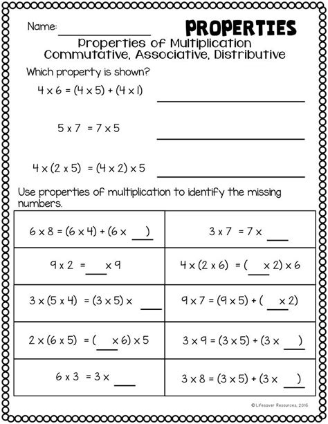 Rd Grade Math Printables Entire Year Properties Of Multiplication