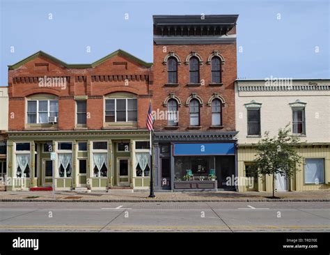 American Small Town Old Fashioned Main Street Storefronts Stock Photo