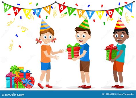 Children Came To The Birthday Party With Presents Stock Vector