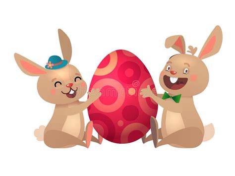Happy Easter Greeting Card With Egg And Bunnies Two Brown Cute Easter