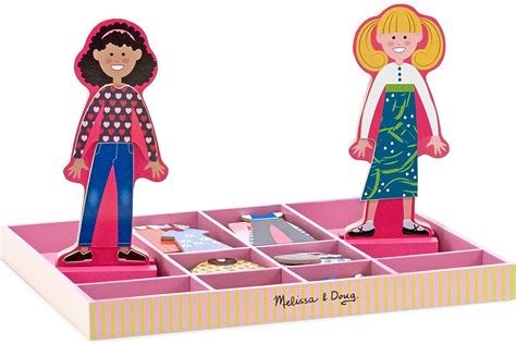 Melissa Doug Abby And Emma Deluxe Magnetic Wooden Dress Up Dolls Play
