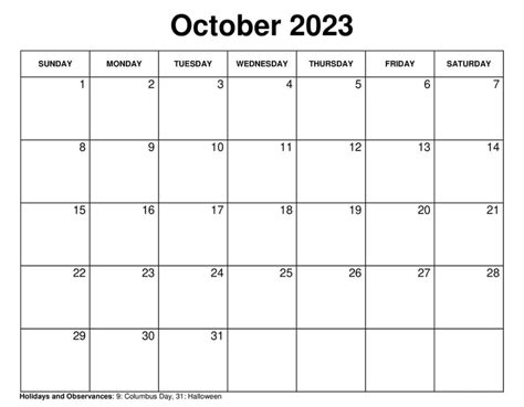 25 Free October 2023 Calendar With Holidays Templates