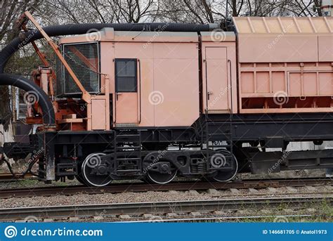 Pink Cabin Repair Locomotive Stands On The Railroad Stock Image Image
