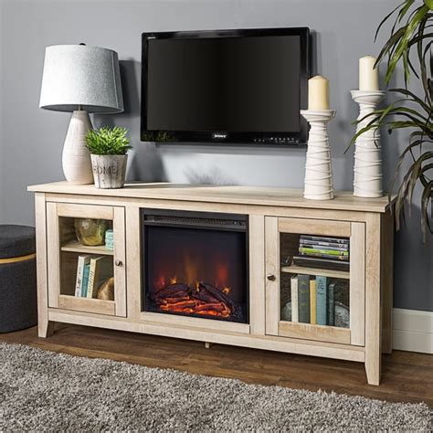 Shop 58 Fireplace Tv Stand Console White Oak On Sale Free