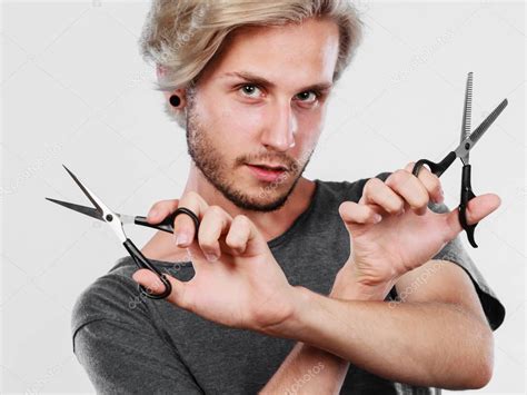Man With Scissors For Haircutting — Stock Photo © Anetlanda 132745024