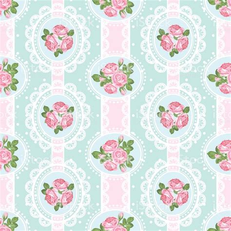 Shabby Chic Rose Seamless Pattern On Polka Dot With Ribbons And Laces