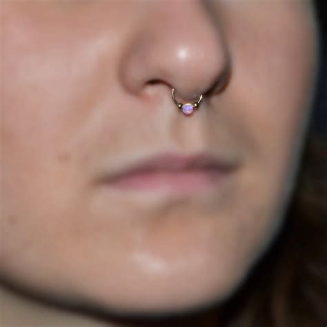 3mm Pink Opal Septum Cuff Gold Faux Septum Ring Fake Etsy