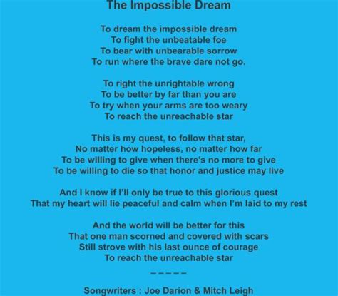 Impossible Dream Lyrics Today Quotes Impossible Dream Lyrics