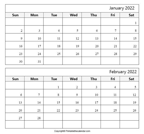 Daily Calendar 2022 February
