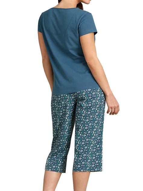 Marks And Spencer Mand5 Navy Pure Cotton Floral Print Cropped Pyjamas