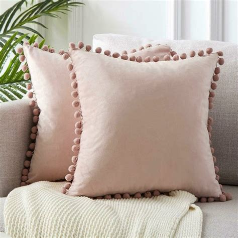 pom pom cushion velvet blush pink boho beautiful handmade with etsy in 2020 throw pillows