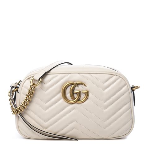 Gucci Calfskin Matelasse Small Gg Marmont Chain Shoulder Bag White 604830