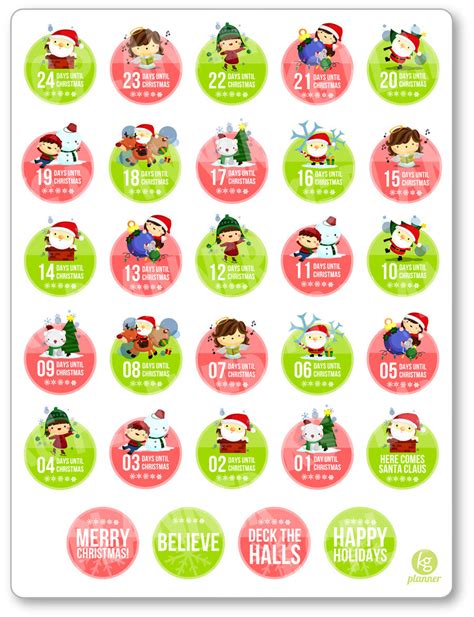 Christmas Countdown Pdf Printable Planner Stickers Planner Penny