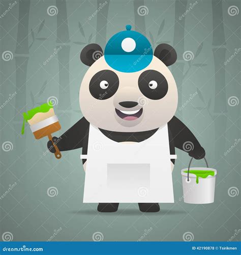 Panda Painter Holds Brush Bucket Of Paint Stock Vector Illustration