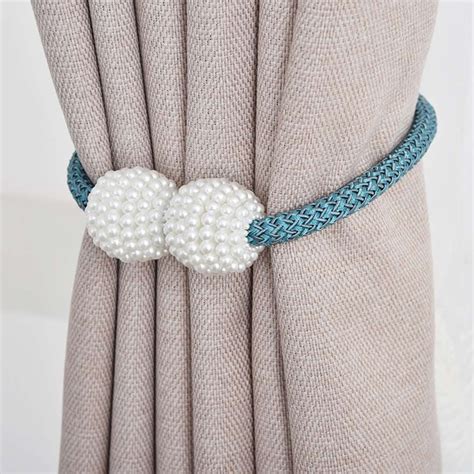 1 Pair Pearl Beads Round Curtains Tieback Magnet Buckle Strap Magnetic