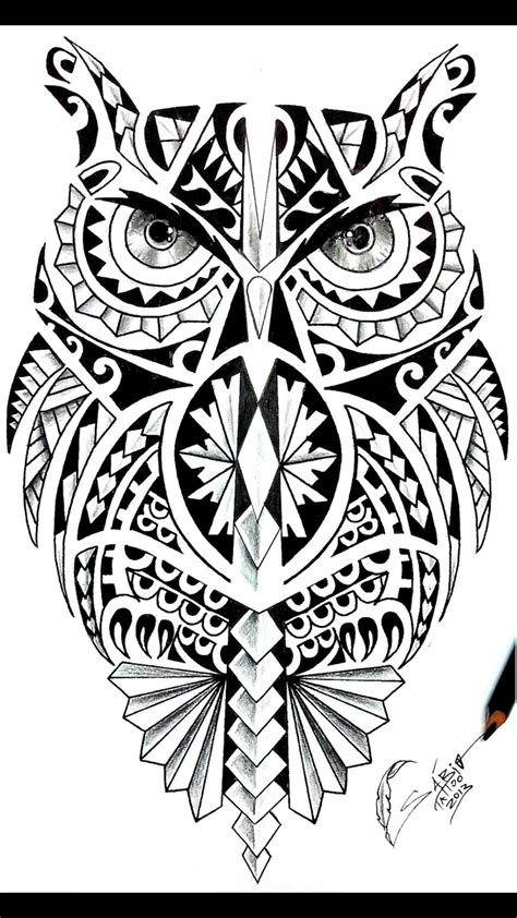 Esboço Tatuagem Coruja Maori Maori Coruja Desenhos De Tatuagem Maori