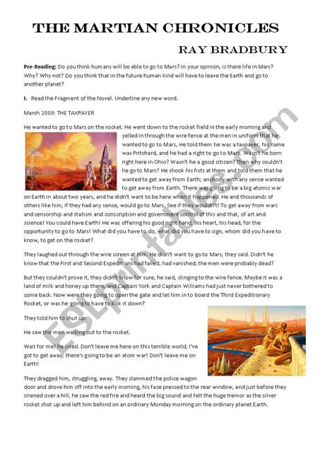 The Martian Chronicles Reading Esl Worksheet By Mauge Olives