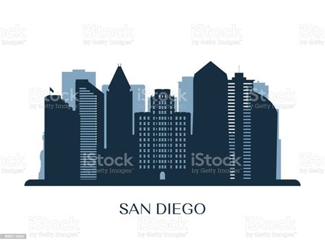 San Diego Skyline Monochrome Silhouette Vector Illustration Stock