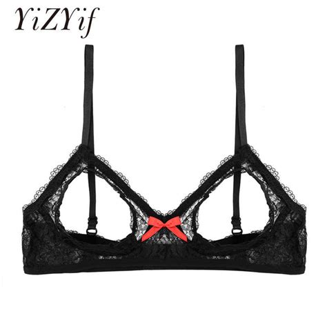 Yizyif Women Sexy Open Nipple Bra Lingerie Soft Lace Sexy Bra Floral Sheer Nipple Hollow Out