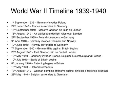 Ppt World War Ii Timeline 1939 1940 Powerpoint Presentation Free