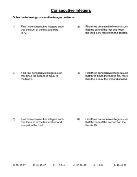 Consecutive Numbers Worksheet With Answers