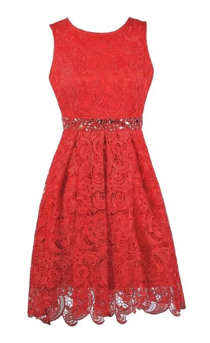 Red Lace A Line Dress Red Lace Party Dress Red Lace Bridesmaid Dress