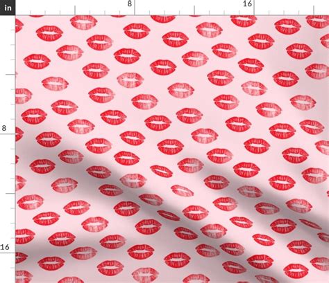 Kisses Fabric Smooches Kisses Red On Pink By Etsy