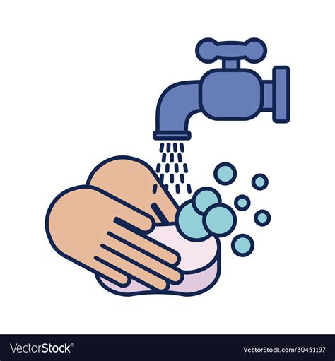 Washing Hands With Water And Soap Line And Fill Vector Image