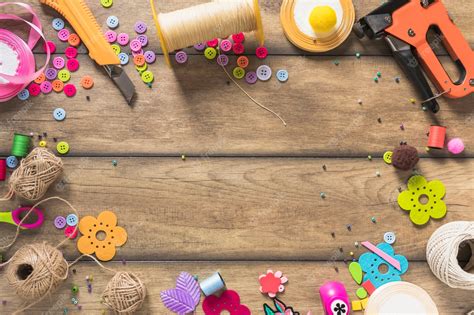 Premium Photo Assortment Of Various Craft Items On Wooden Background