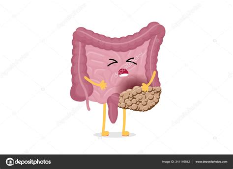 Sad Suffering Sick Intestine Colon Cancer Pain Cartoon Character
