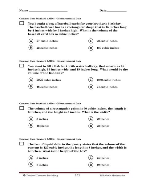 5th Grade Common Core Math Worksheet