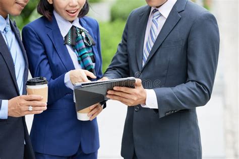 Business Team Using Digital Tablet Outdoors Stock Image Image Of