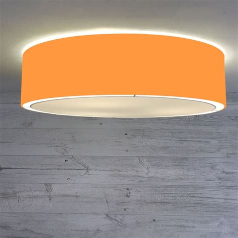 Blue lampshades exude a tranquil and calming energy which stimulates a relaxed disposition. Orange Flush Drum Ceiling Light Handmade in the UK in 3 ...